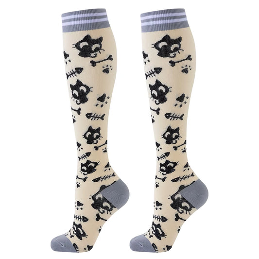 5 Pairs Cat Compression Socks Nurse Compression Socks Sport Knee High Compression Stocking