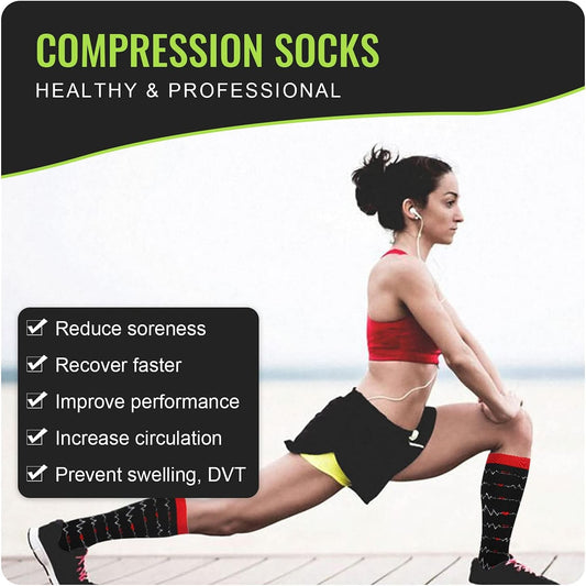 6 Pairs Compression Socks for Women & Men - 20-30 Mmhg Compression Stockings for Medical, Nurse, Running